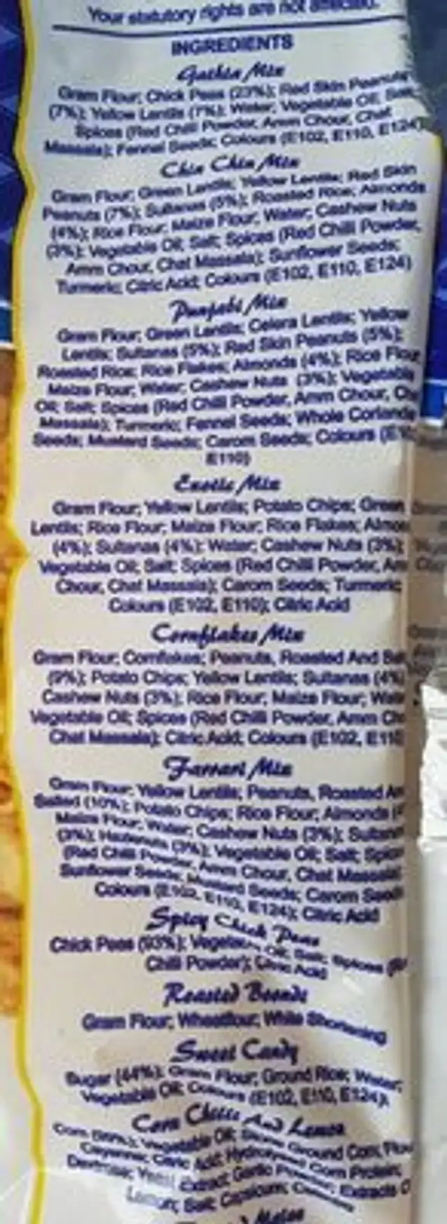 Exotic Mix ingredients label