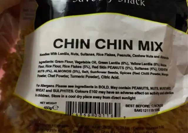 Chin chin mix nutrition facts table