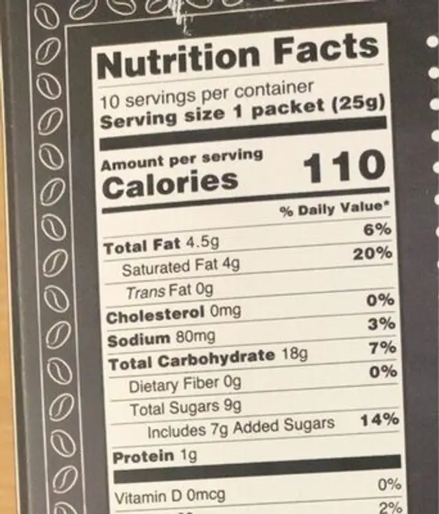 Ultra Premium Latte and Frappe Caramel Macchiato nutrition facts table
