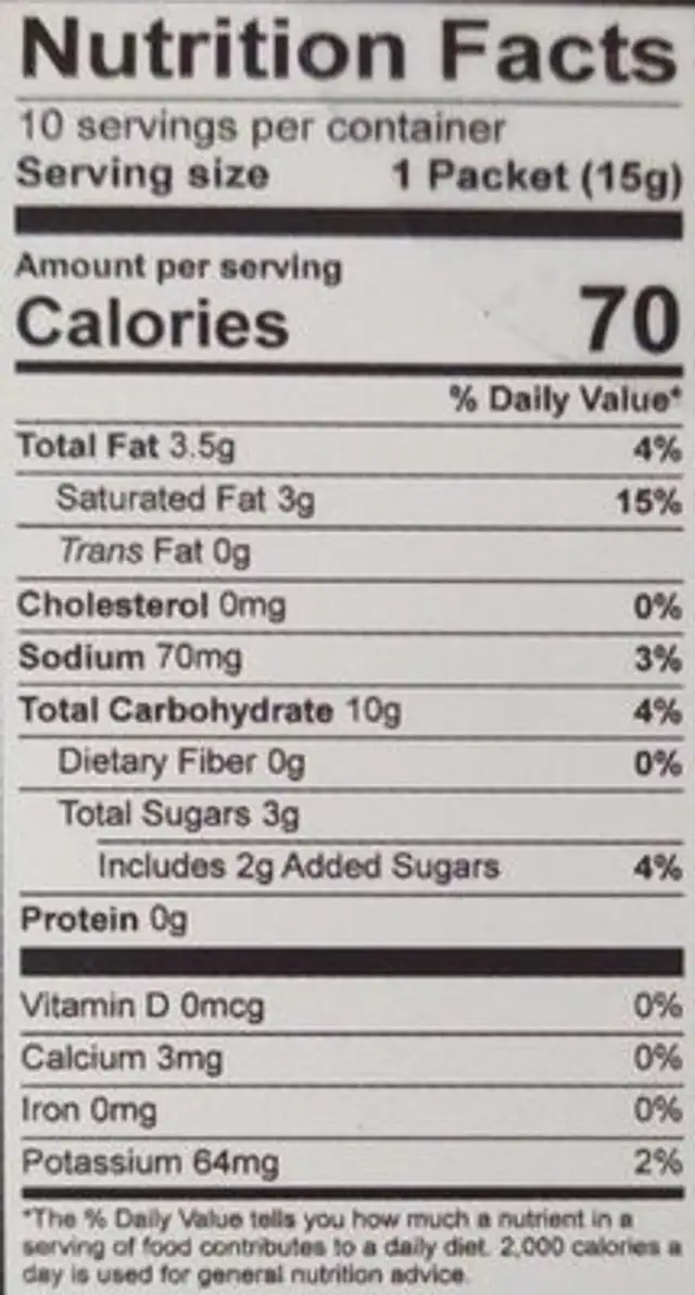 Ultra premium Latte and Frappe mix Vanilla Bean nutrition facts table