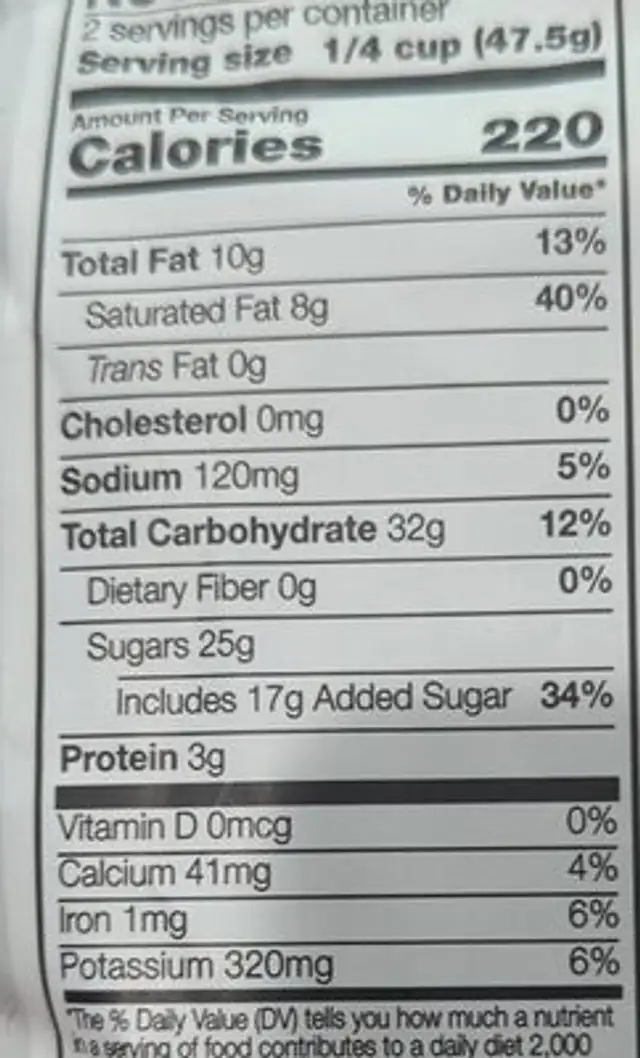 Frappe mix java chip nutrition facts table
