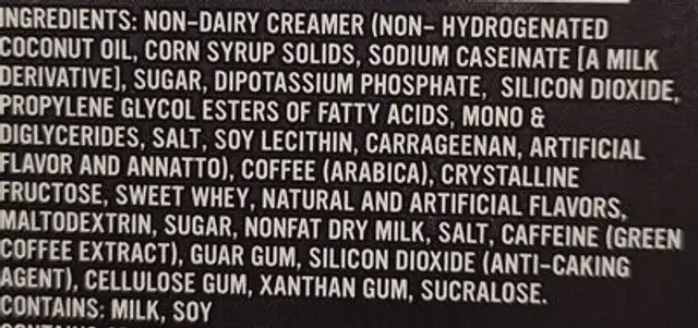 Caramel Macchiato ingredients label