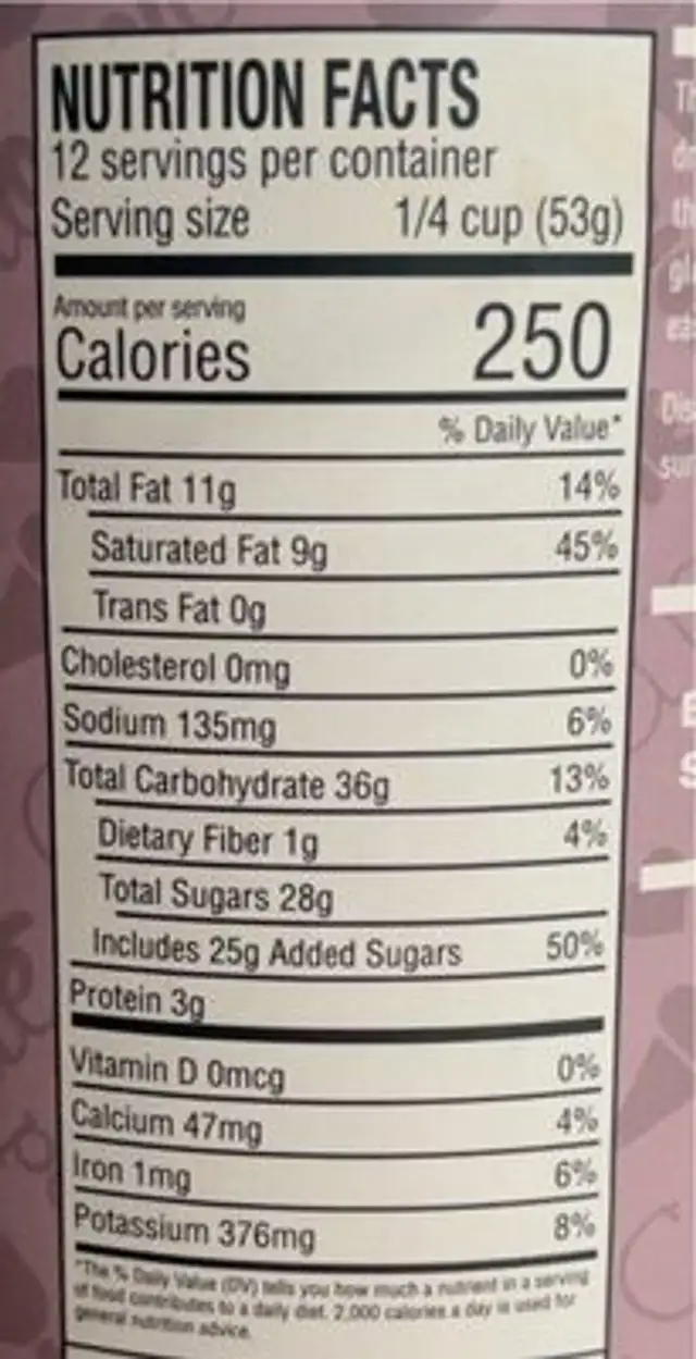 Java Chip nutrition facts table