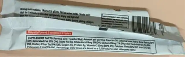 Collagen water nutrition facts table