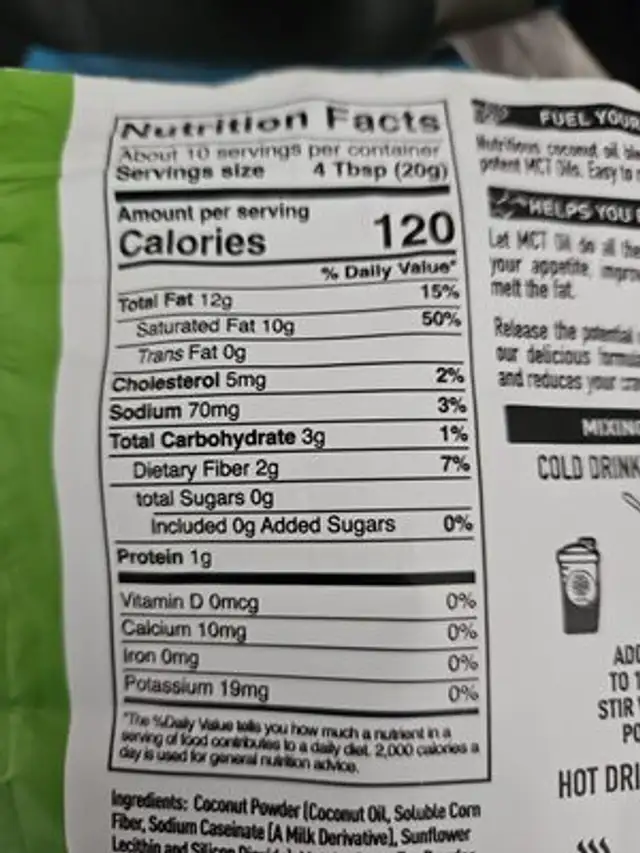 Unknown nutrition facts table