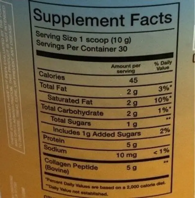 Collagen creamer nutrition facts table