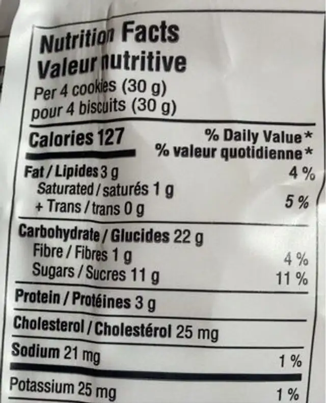 Biscuits amandes (biscotti) nutrition facts table