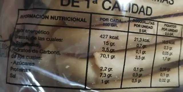 Rosquillitas y piquitos con aceite de oliva virgen extra nutrition facts table
