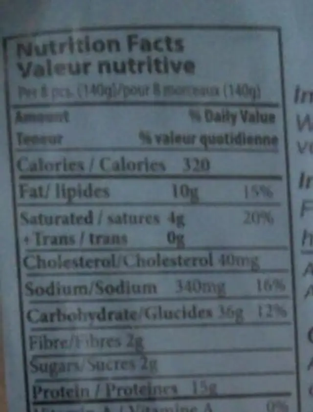 Veal perogies nutrition facts table