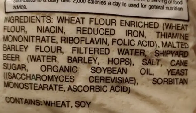 Pizza dough ingredients label