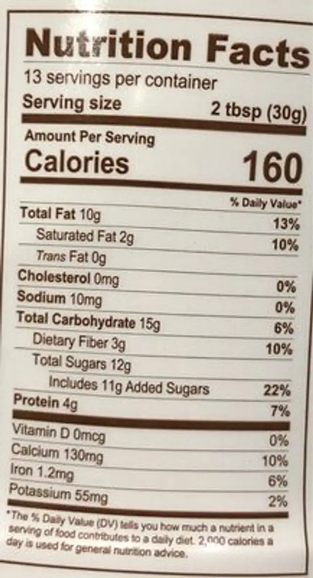 Sesame spread with chocolate nutrition facts table