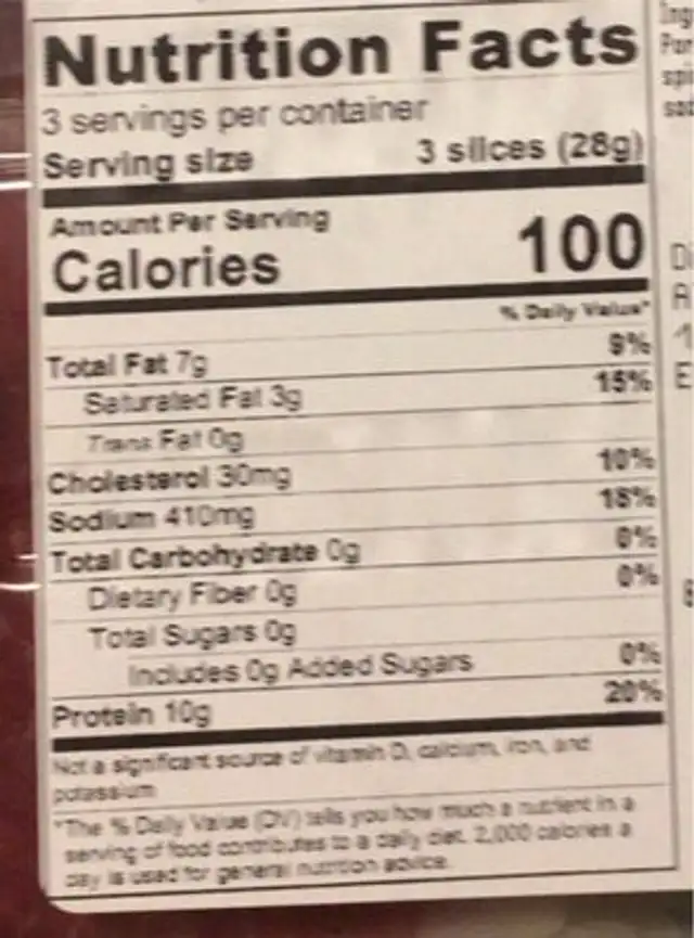 Italian mointain spek nutrition facts table