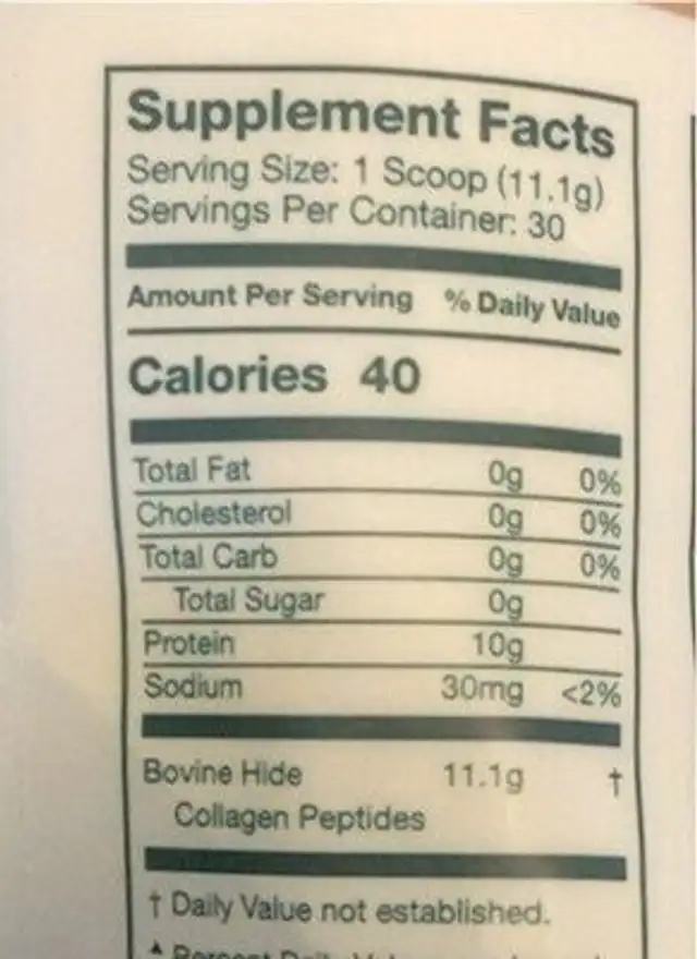 Collagen peptides nutrition facts table