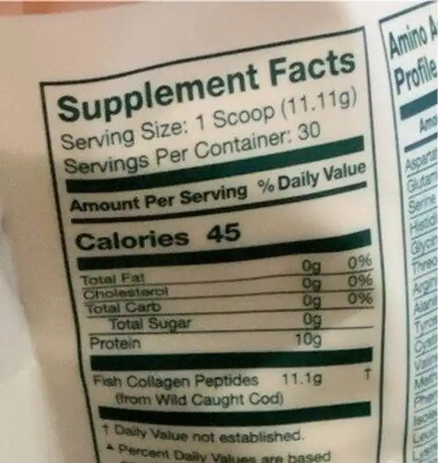 Marine Collagen Peptides nutrition facts table