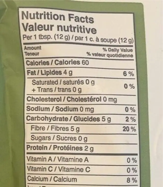 Chia seeds nutrition facts table