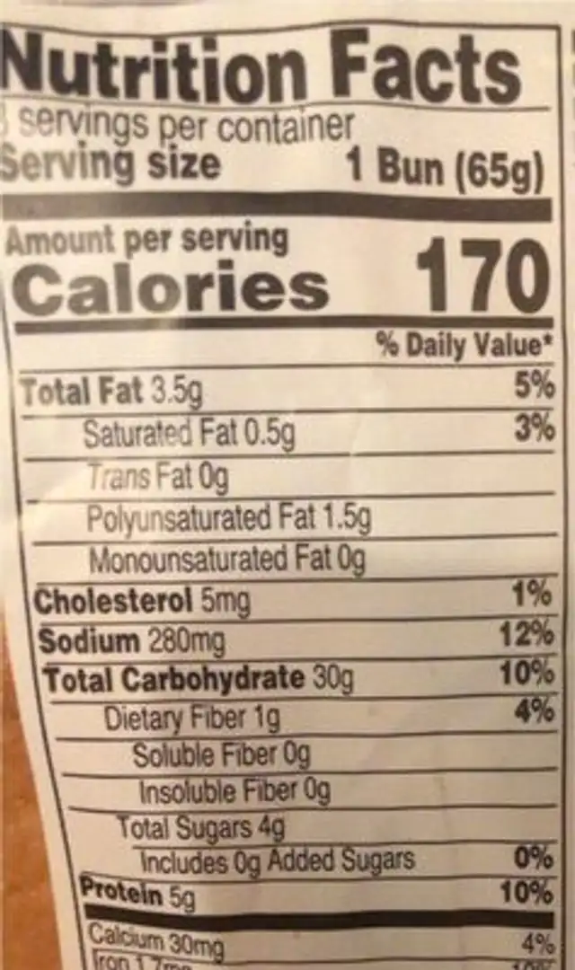 Brioche buns nutrition facts table