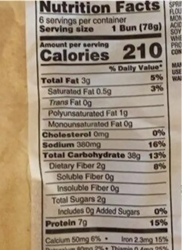 6” asiago subs nutrition facts table