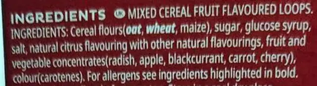 Fruit loops ingredients label