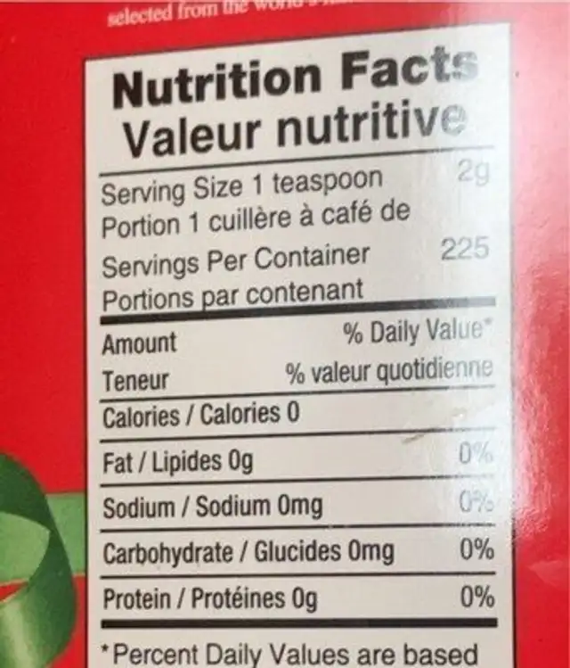 Tapal danedar black tea nutrition facts table
