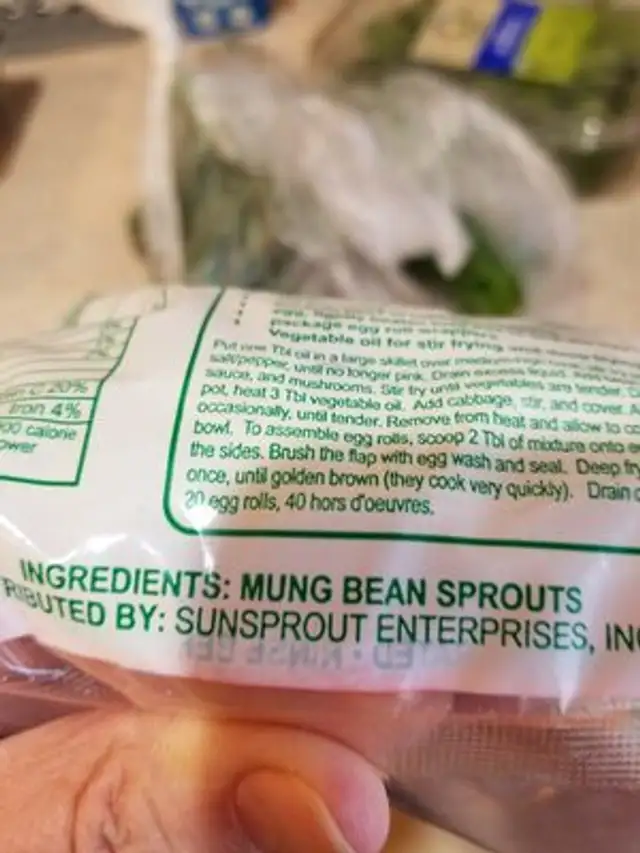 Bean Sprouts ingredients label