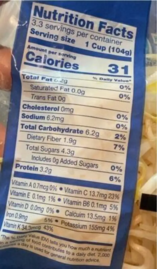 Bean Sprouts nutrition facts table