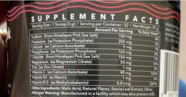 Wave by HidrateSpark nutrition facts table