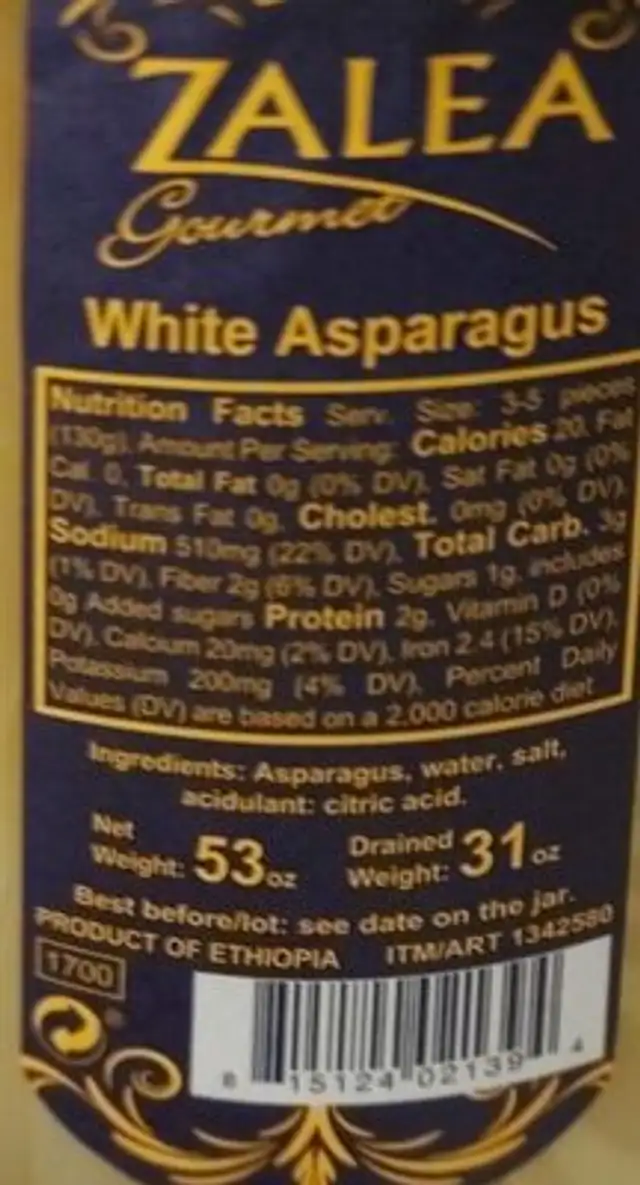 Asperges nutrition facts table