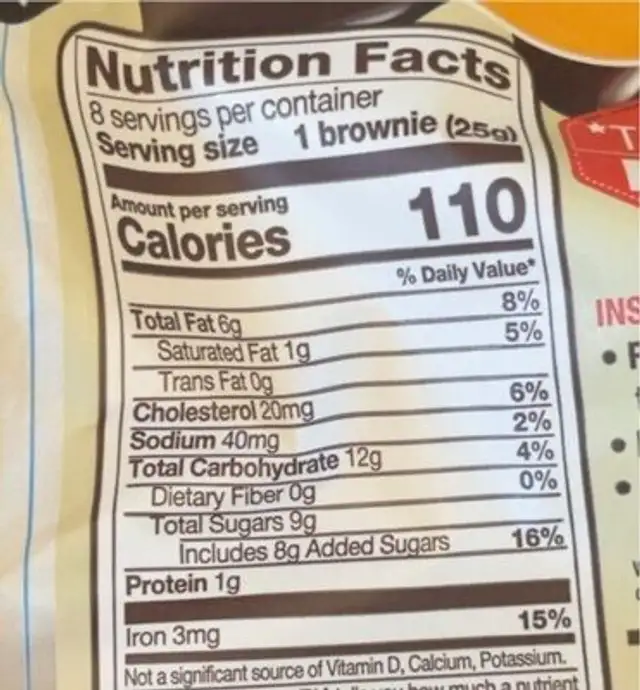 Rainbow brownies nutrition facts table
