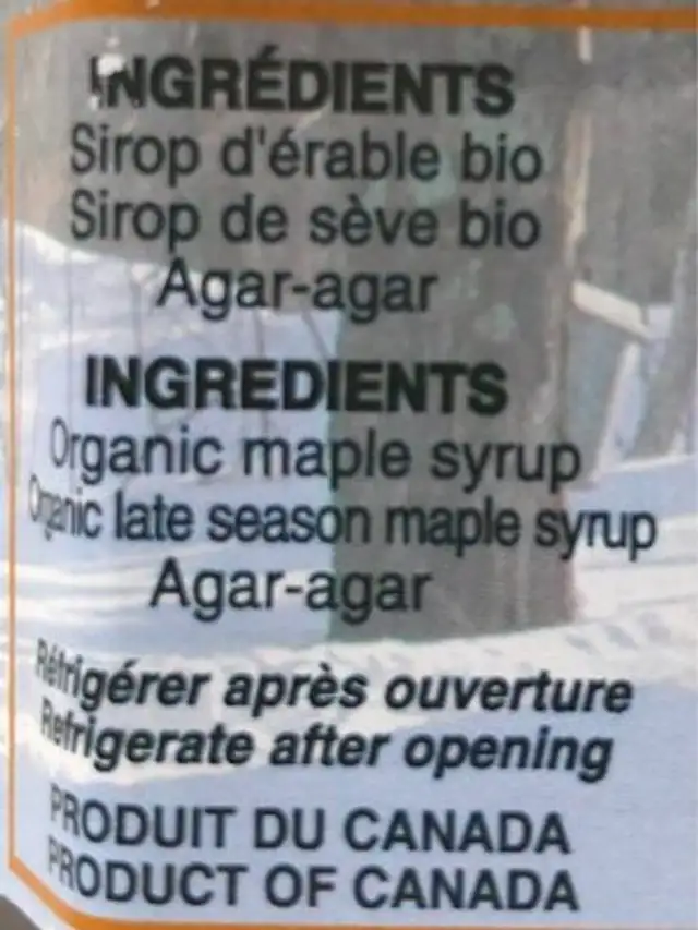 Gelée d'Érable -Antan- nutrition facts table