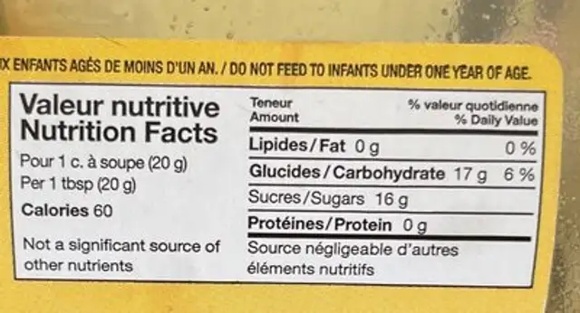 Unknown nutrition facts table
