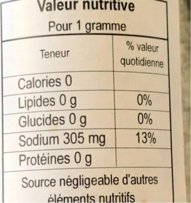 Sel aux herbes nutrition facts table