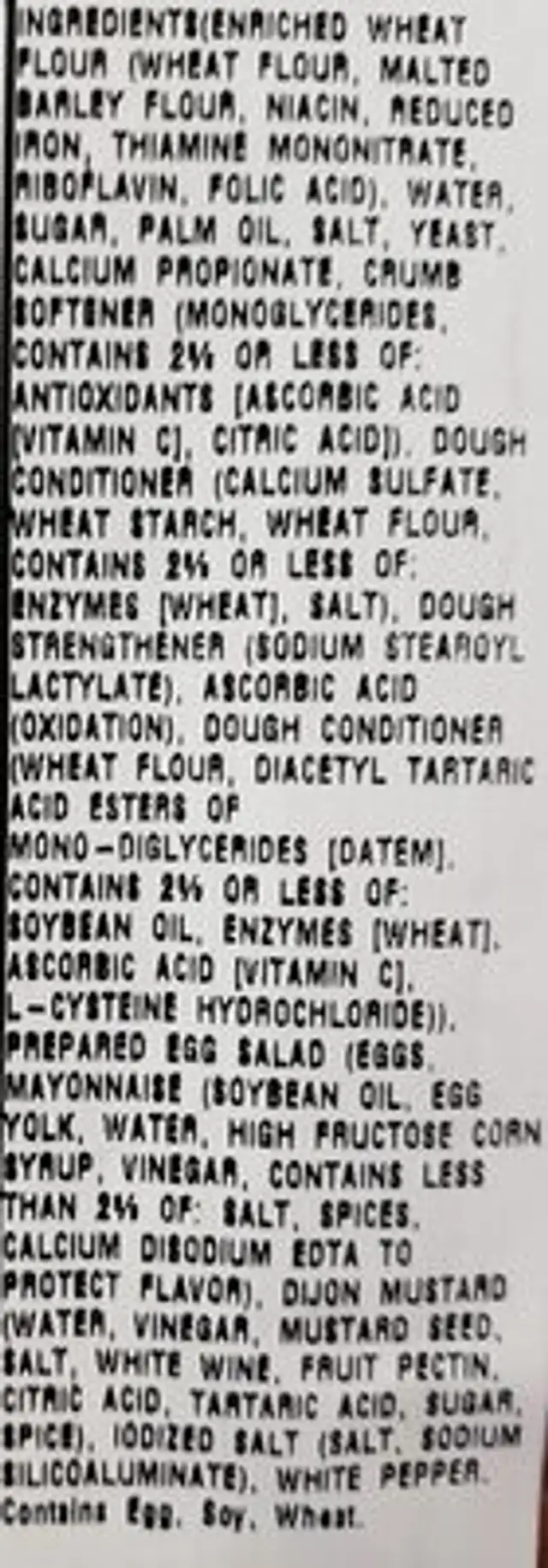 Egg salad sano ingredients label