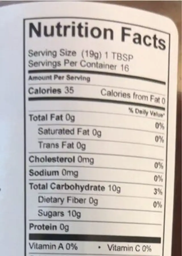 Cherry Almomd Jam nutrition facts table