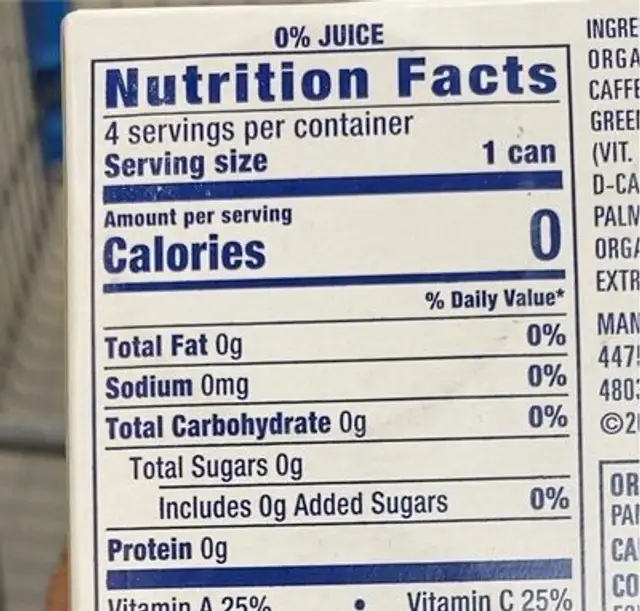 True North Pure Energy Seltzer nutrition facts table