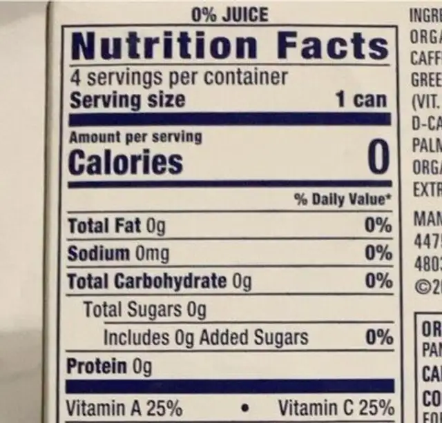 True North nutrition facts table