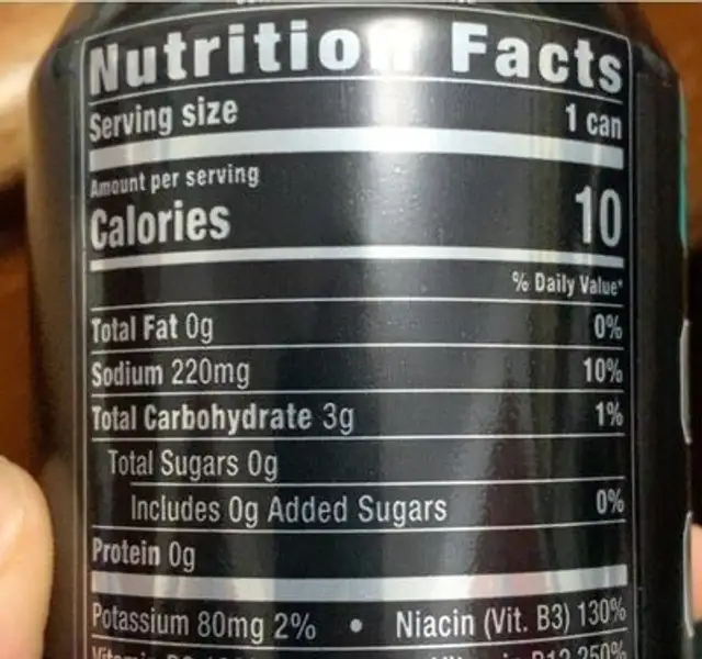 Reign nutrition facts table