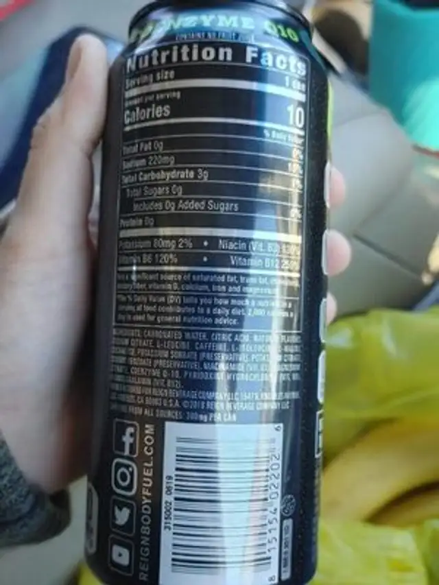 Reign total body fuel nutrition facts table