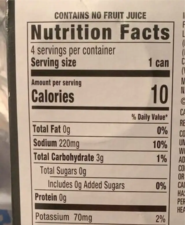 Razzle berry energy drink nutrition facts table