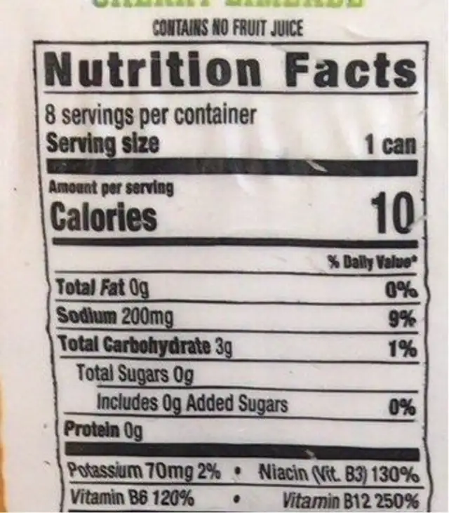 Reign nutrition facts table