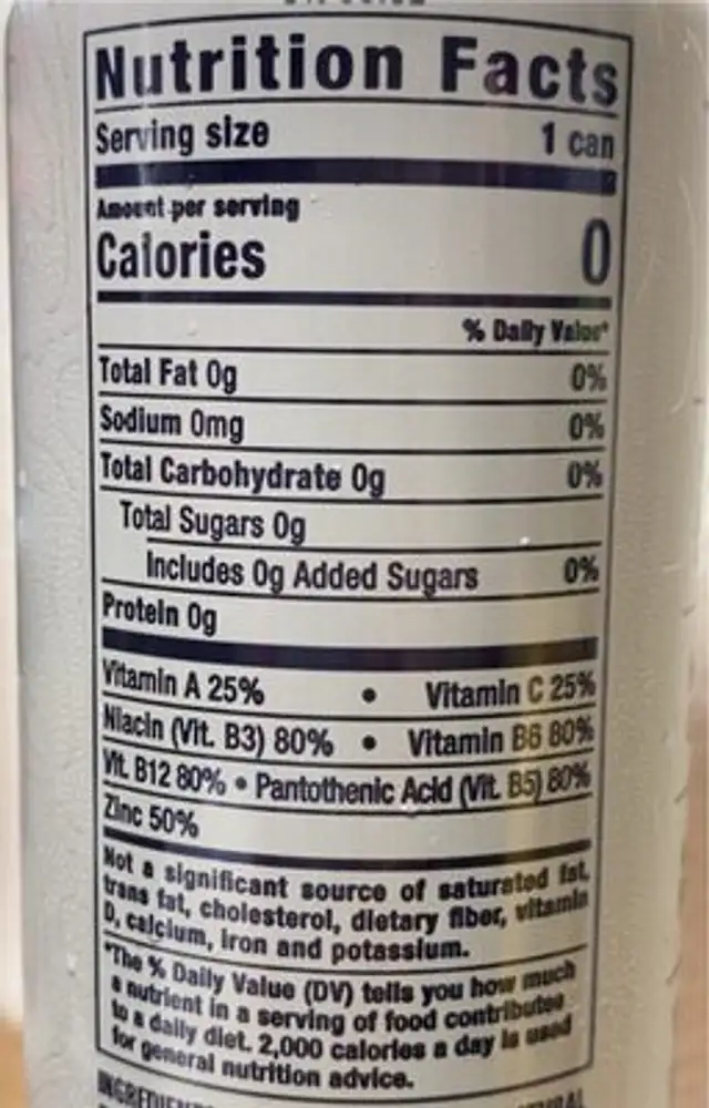 White Peach Pear nutrition facts table