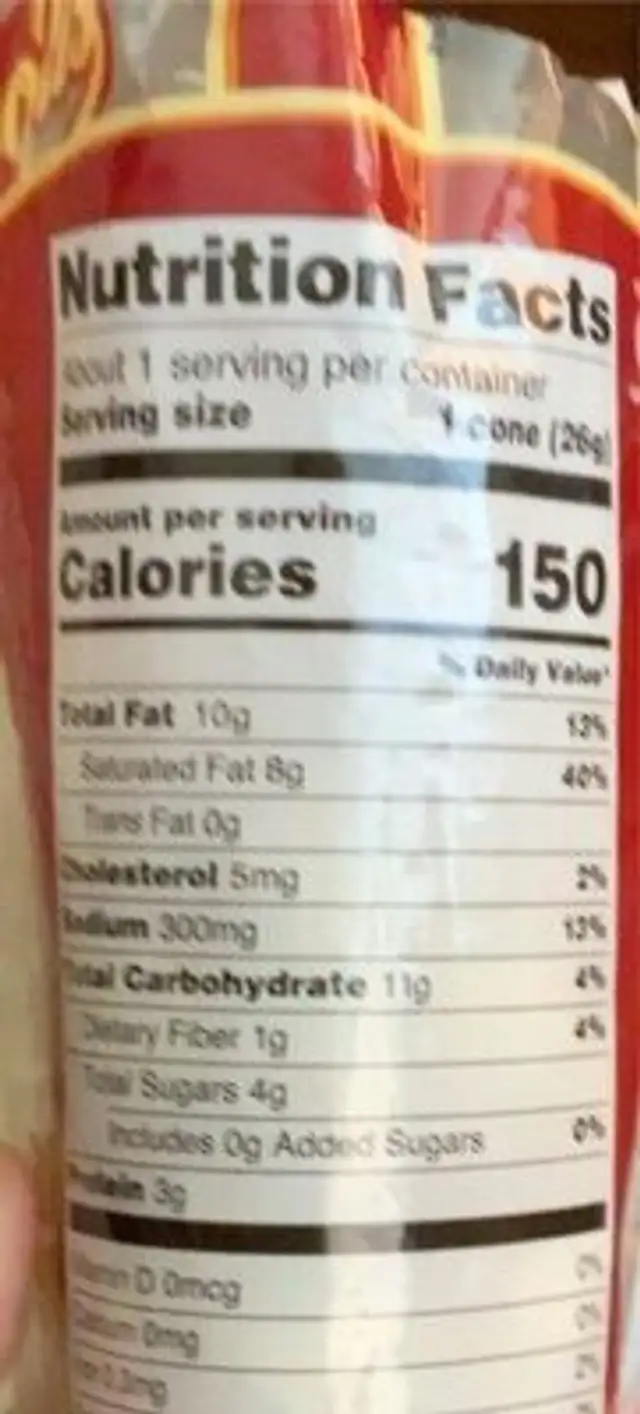 White Cheddar Popcorn nutrition facts table