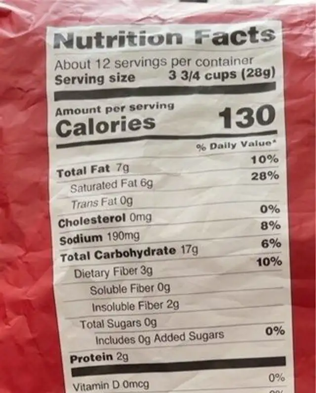 nearly naked popcorn nutrition facts table