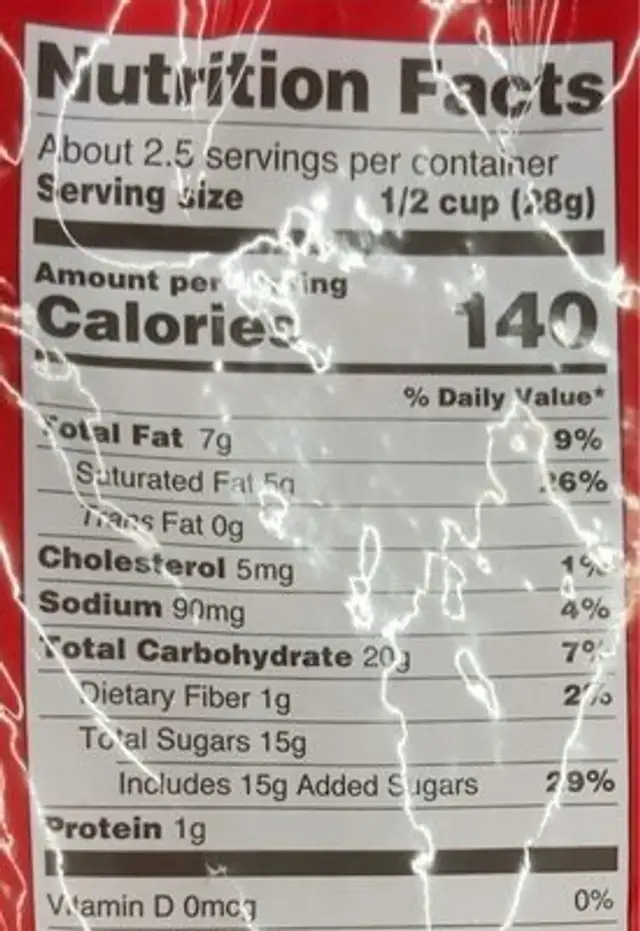Zebra Popcorn nutrition facts table