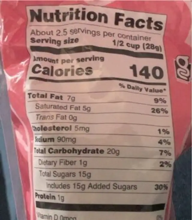 Zebra Popcorn nutrition facts table