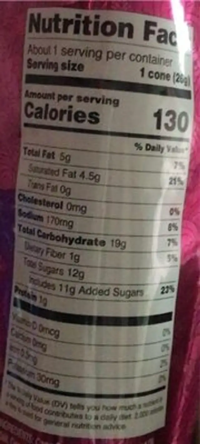 Limited Edition Snickerdoodle Popcorn nutrition facts table