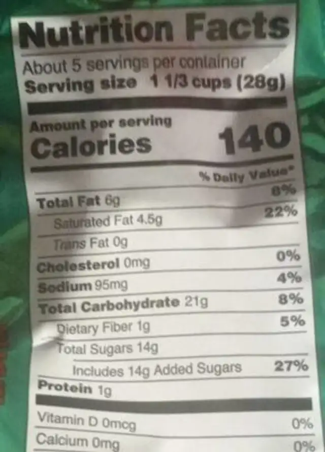 Ketle nutrition facts table