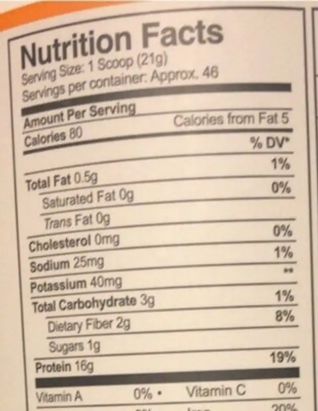 Brown Rice Protein Powder nutrition facts table