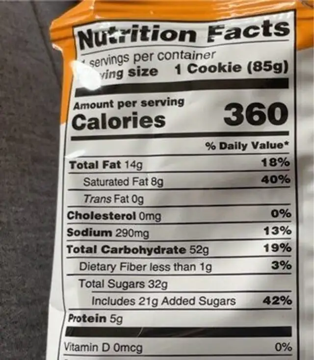 soft baked Macadamia Nut made with Hershey's® White Chips nutrition facts table