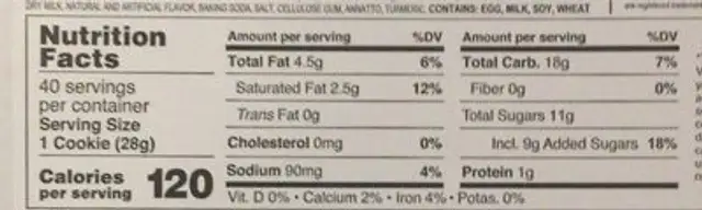 Triple chip blonde made with minu kisses cookie dough nutrition facts table