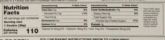 Triple chocolate blonde nutrition facts table